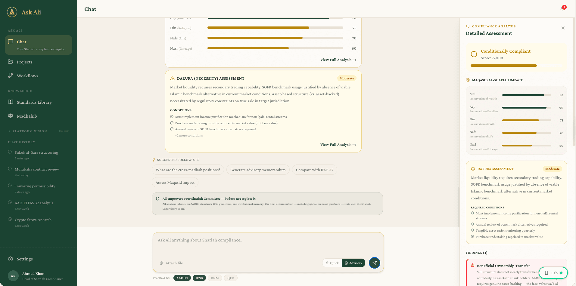 Ask Ali:detailed compliance analysis with source attribution