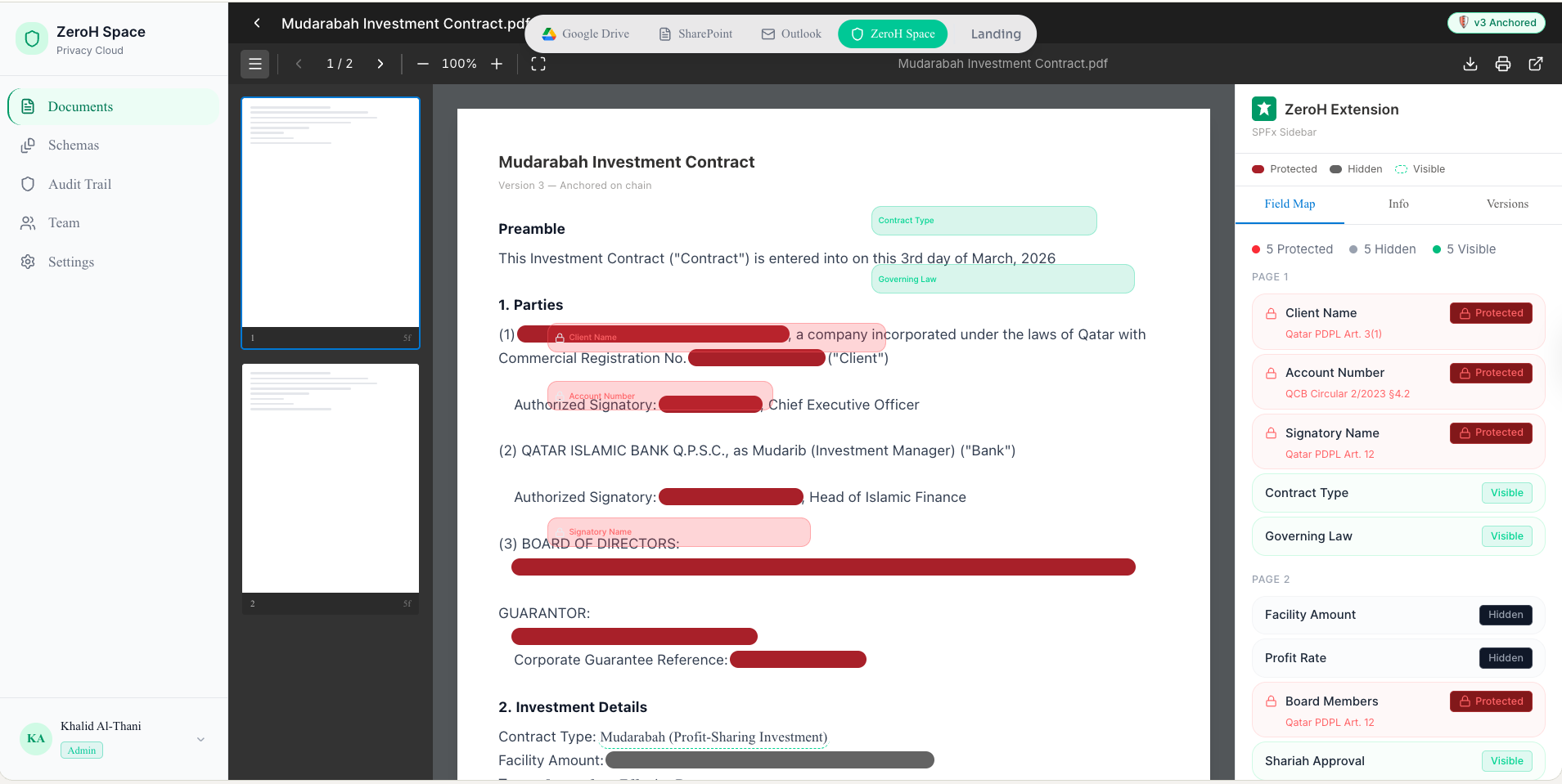 ZeroH Disclosure PDF review with PII detection and selective redaction controls